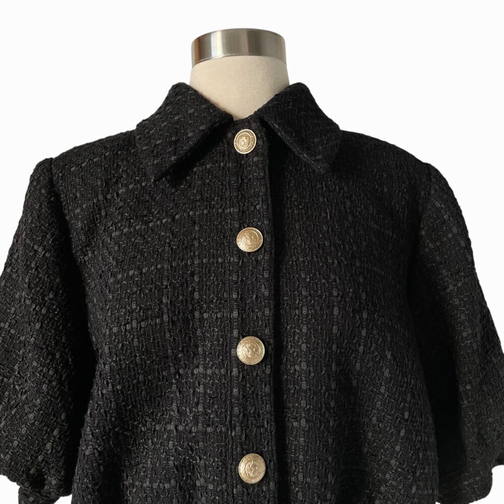 L’Agence Cove Cropped Tweed Jacket Size 8 Black Short Sleeve Polished - Picture 3 of 8